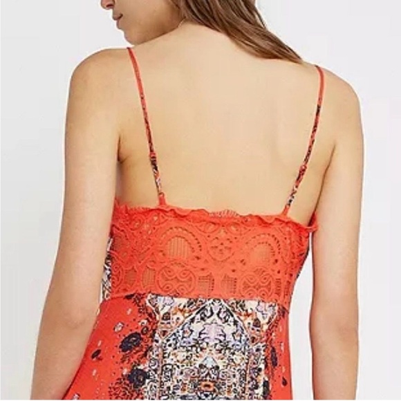 Free People XS Red Boho Maxi Dress Festival Floral Lace Detail - Picture 3 of 10